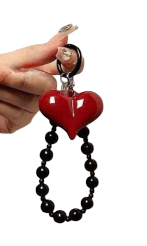 Nøkkelring hjerte rødt m/ perle