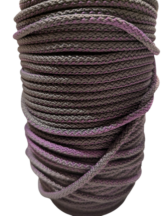 Restegarn 5-6 mm lilla/ grå ca.77 m
